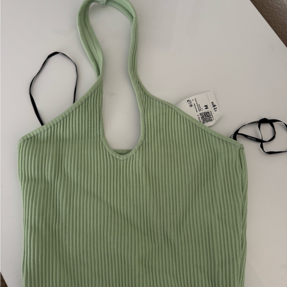 Forever 21 Light Green Ribbed Halter Top
